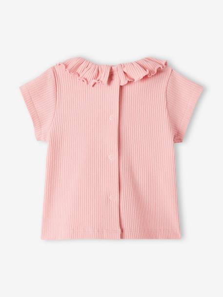 Camiseta de bebé de canalé con cuello crudo+rosa 