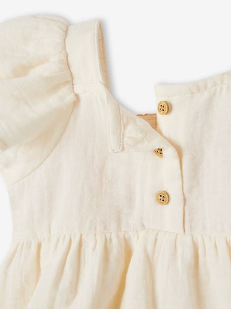 Blusa de gasa de algodón con cuello de ganchillo para bebé crudo 