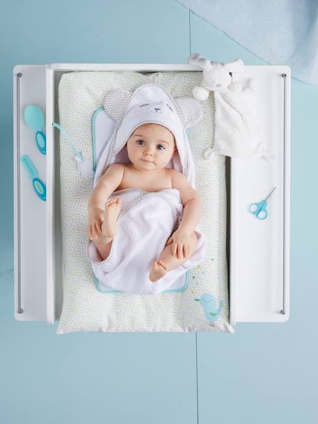 Capa de baño con capucha bordado animales bebé AZUL MEDIO LISO+Blanco+ROSA MEDIO LISO 