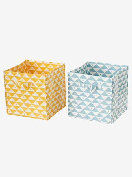 Pack de 2 cajas para organización Blanco claro bicolor/multicolo+VERDE MEDIO LISO 
