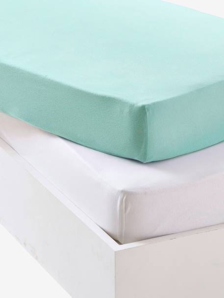 Pack de 2 sábanas bajeras de punto elástico bebé verde medio liso -  Vertbaudet