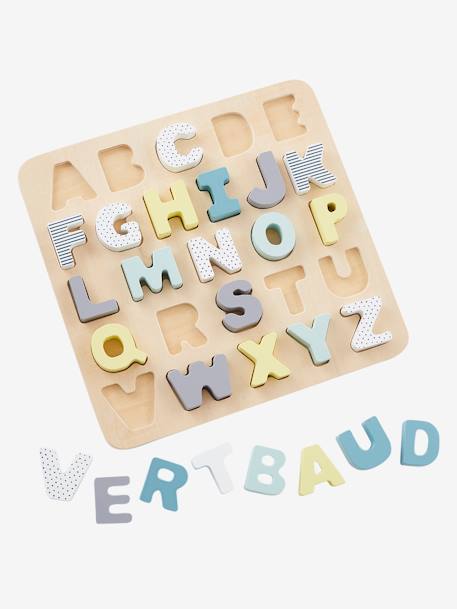 Puzzle con letras para encajar, de madera multicolor+ROSA CLARO LISO CON MOTIVOS 
