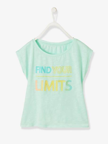 Camiseta para niña con mensaje fantasía Verde claro liso con motivos 
