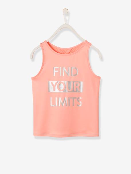 Camiseta de tirantes deportiva con inscripción irisada, para niña Rosa claro liso con motivos 