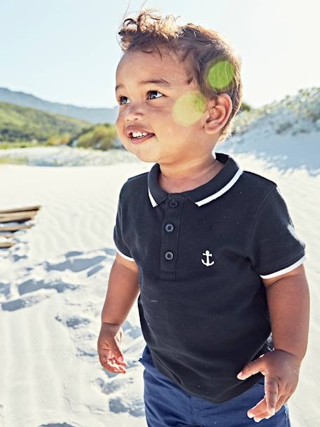 Polo personalizable para bebé niño con bordado en el pecho Azul oscuro liso 