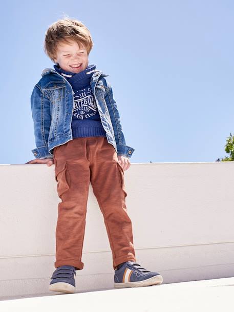 Zapatillas con tiras autoadherentes para niño AZUL OSCURO LISO CON MOTIVOS+BLANCO MEDIO LISO 