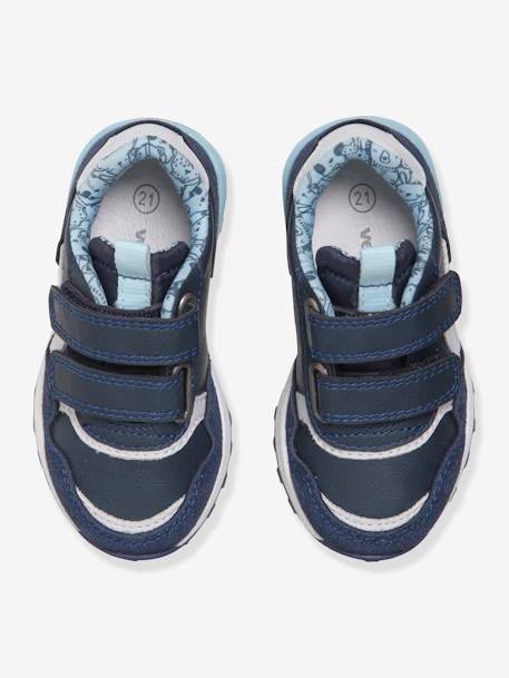 Zapatillas deportivas estilo running con tiras autoadherentes bebé niño AZUL OSCURO LISO+GRIS MEDIO LISO CON MOTIVOS 