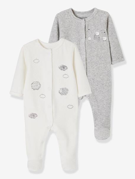 Pack de 2 pijamas para bebé de terciopelo con abertura delante BLANCO CLARO BICOLOR/MULTICOLO 